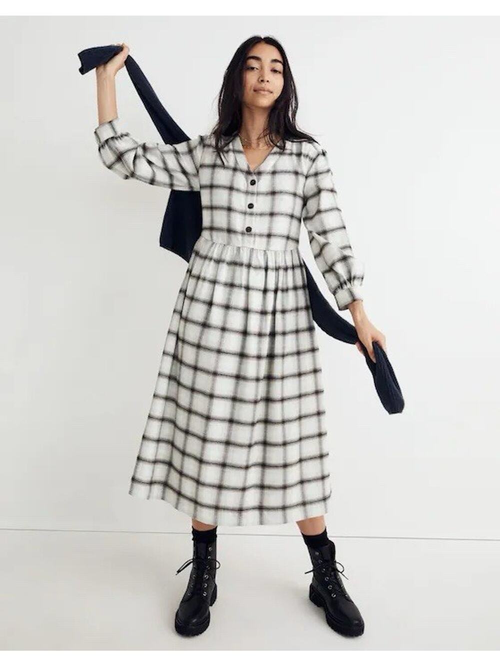 Madewell Flannel Button Front Midi Dress Cottagecore Peasant Celestial Blue Sz 8 - Picture 1 of 9